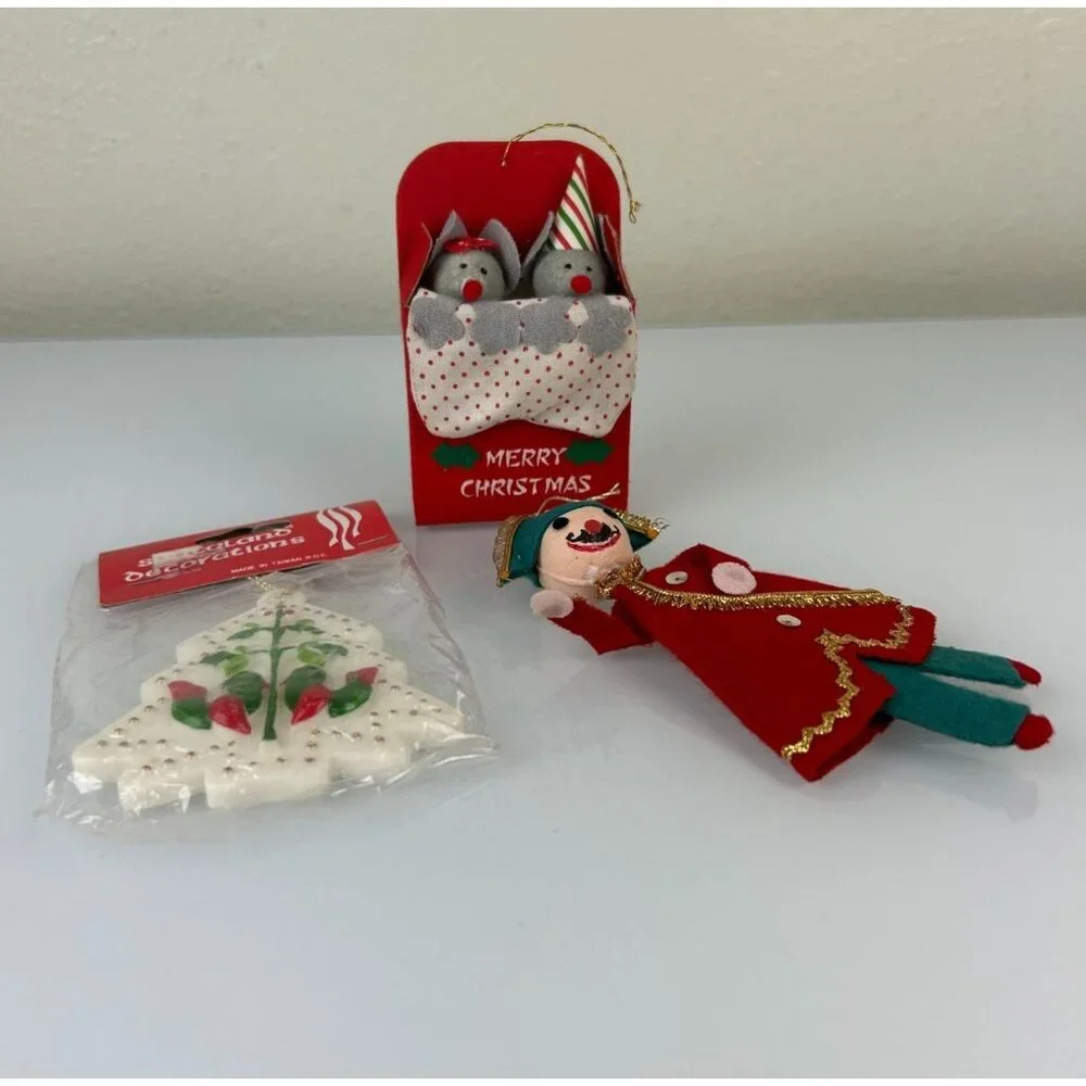 Vintage Lot (3) Christmas Tree Ornaments Russ Berrie Mice Santaland Soldier Set